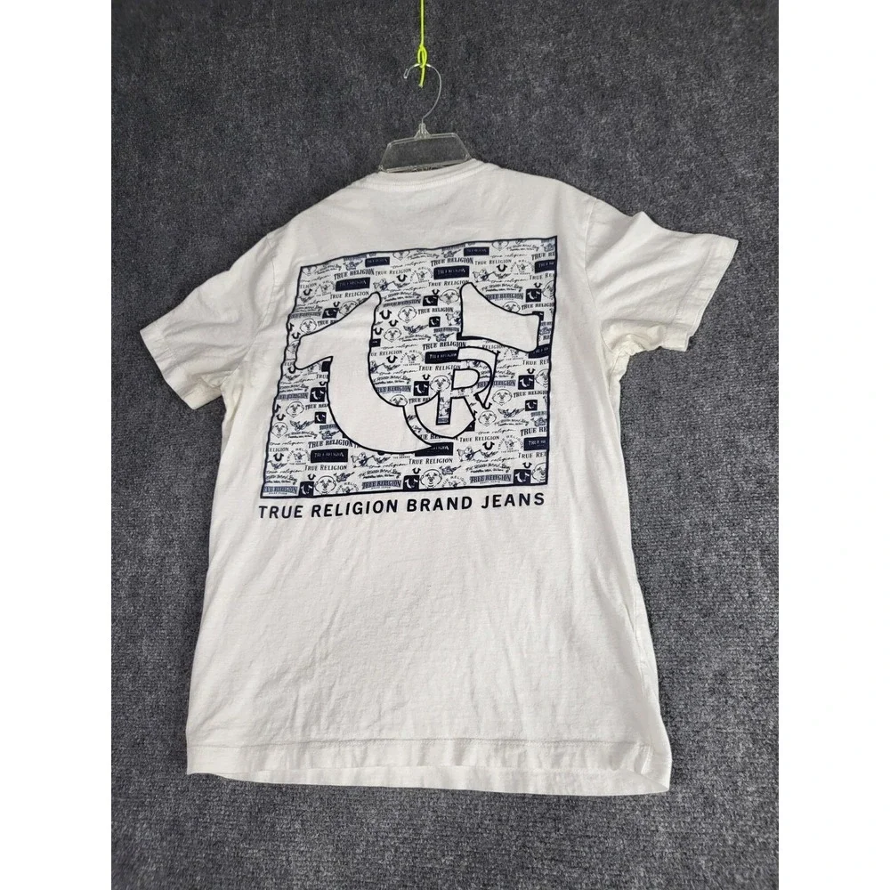 True Religion T-Shirt Men Small White Short Sleeve Horseshoe Logo Crewneck Shirt